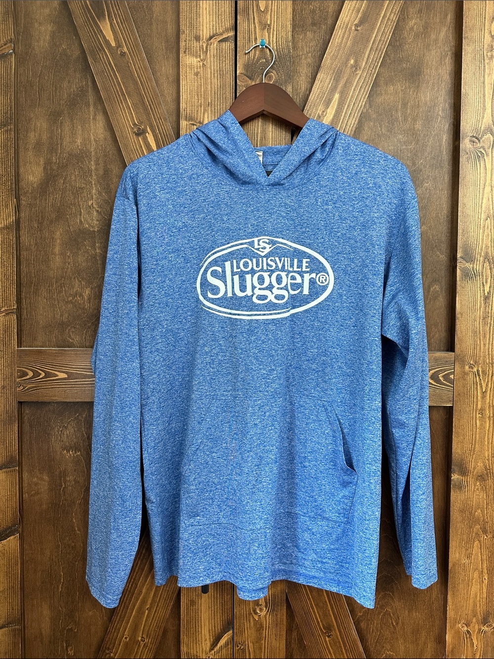 Gildan Heather Blue Louisville Slugger Hooded Long-Sleeve